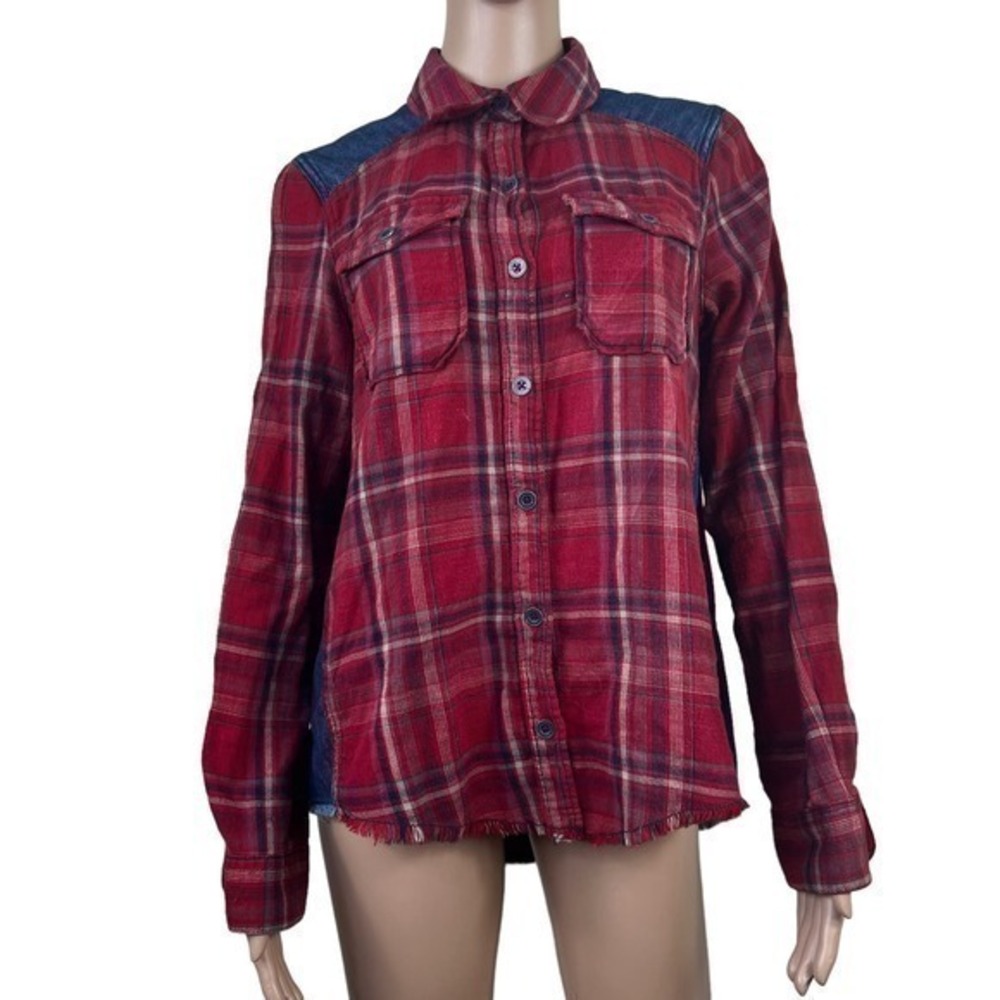 Free People Women's Flannel Shirt Red Blue Size S